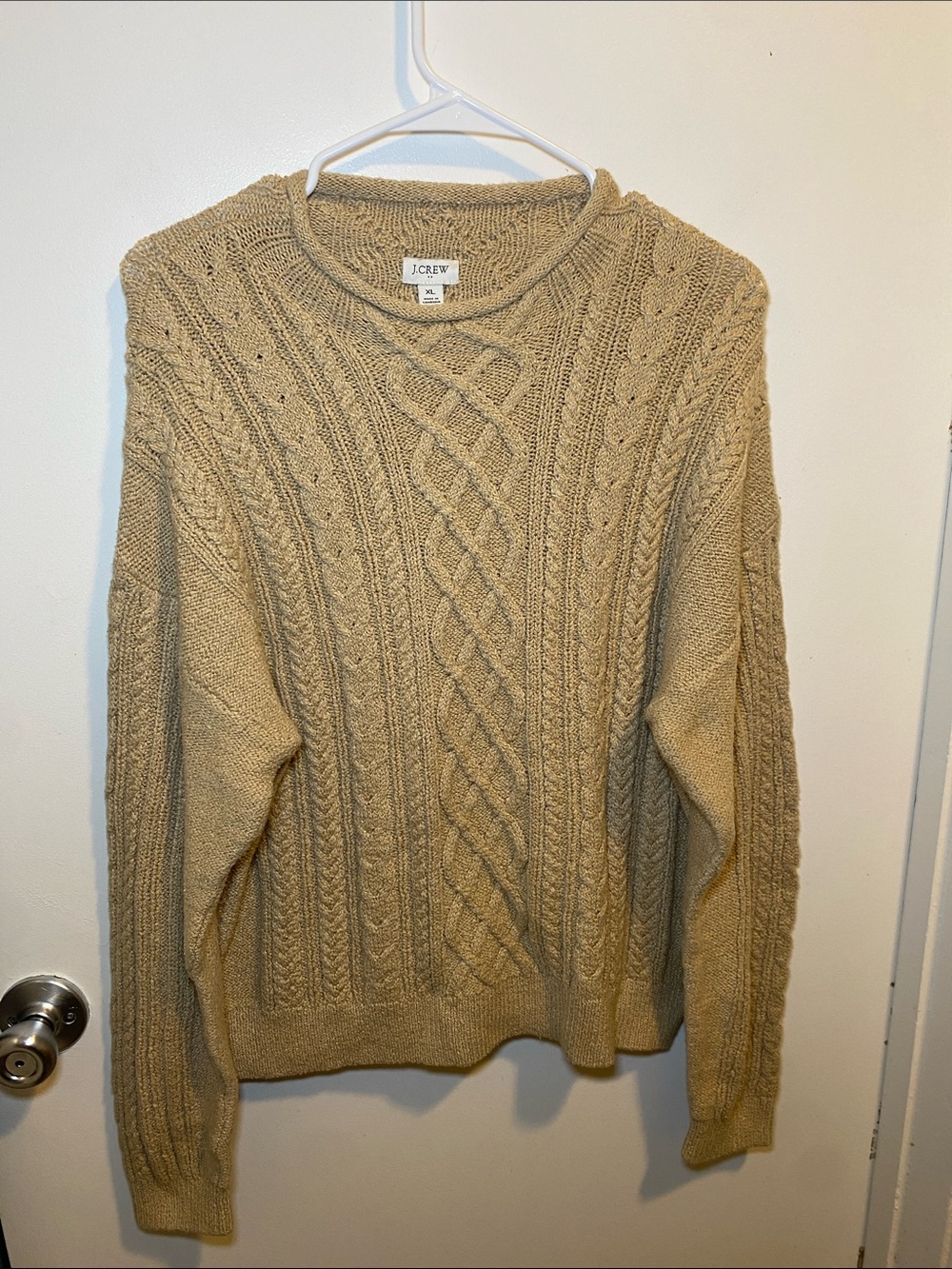 J. Crew Tan Cable-Knit Crewneck Sweater